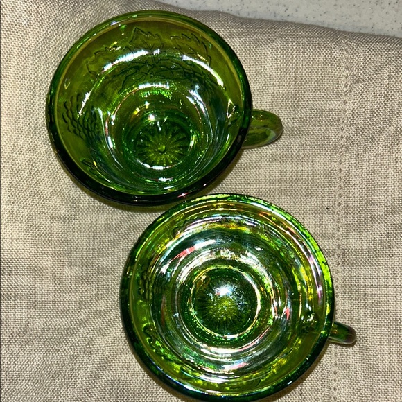 Vintage carnival green glass bowl with 4 teacups. PRISTINE condition. - Picture 7 of 7